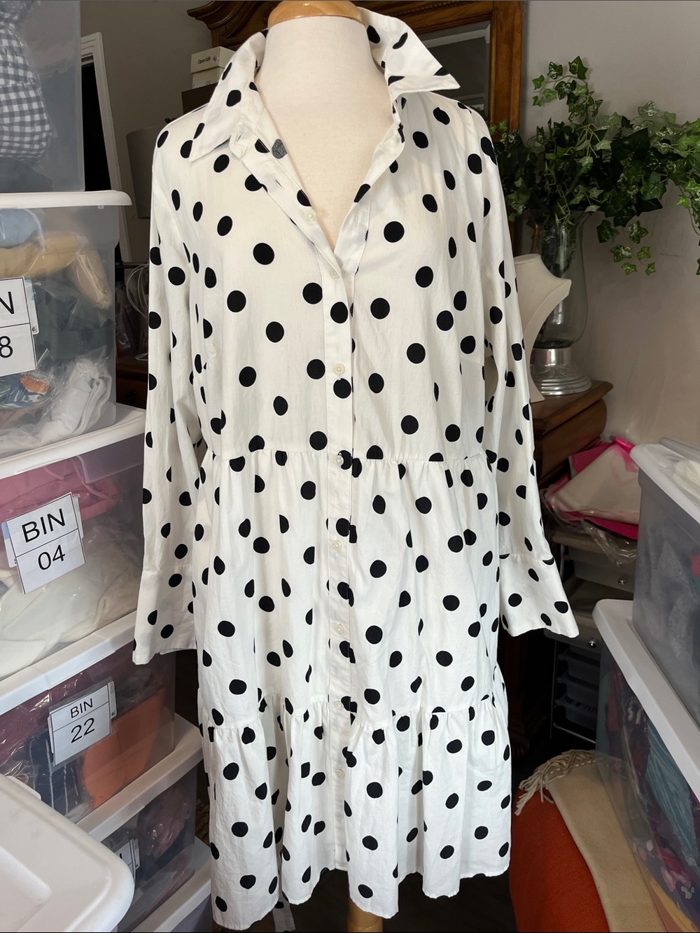 Ava & Viv White Midi Dress with Black Polka Dots